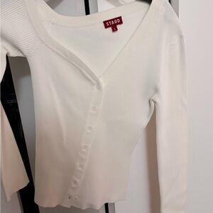 STAUD Cream Ribbed Button-Down Shirt